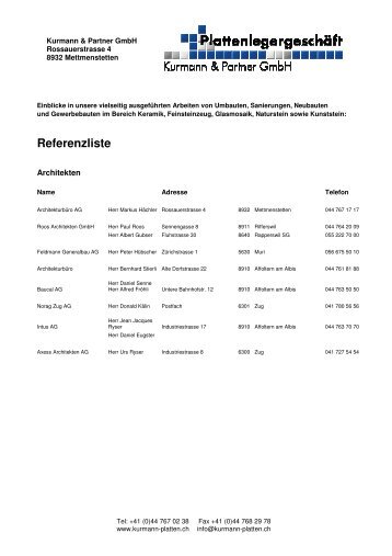 Referenzliste - Kurmann & Partner GmbH