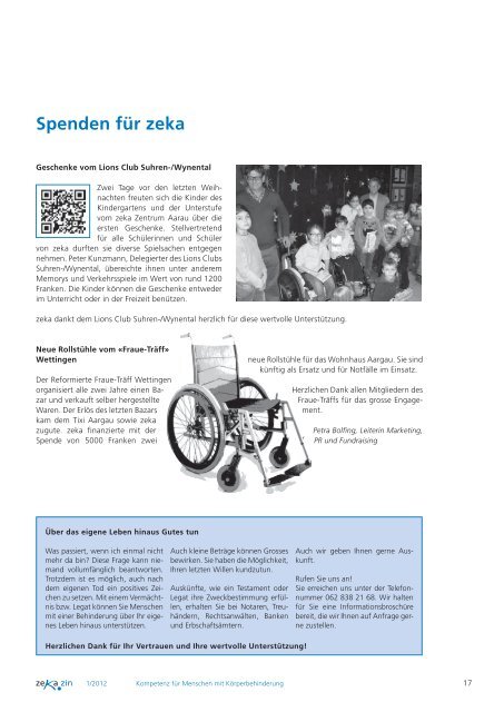 zekazin 1/2012 - zeka, Zentren körperbehinderte Aargau