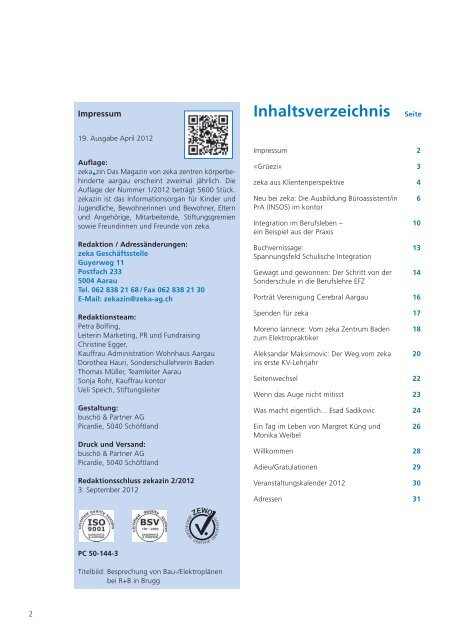 zekazin 1/2012 - zeka, Zentren körperbehinderte Aargau