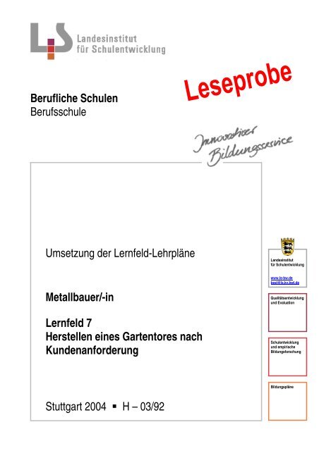 in Lernfeld 7 Herstellen eines Gartentores nach Kundenanforderung