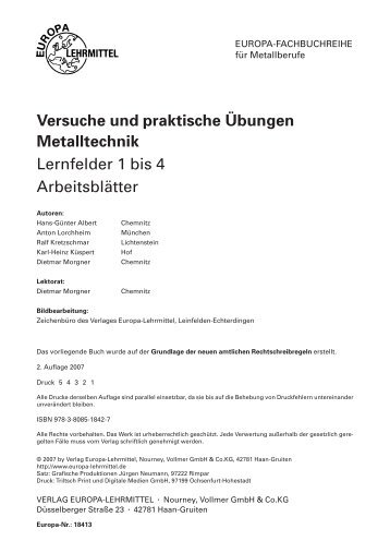 Versuche und praktische Übungen Metalltechnik - Europa-Lehrmittel