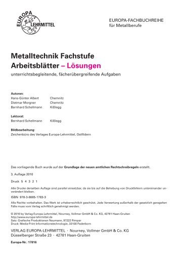Metalltechnik Fachstufe Arbeitsblätter – Lösungen - Europa-Lehrmittel