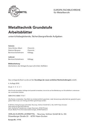 Metalltechnik Grundstufe Arbeitsblätter - Europa-Lehrmittel