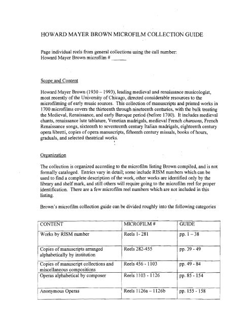 HOWARD MAYER BROWN MICROFILM ... - Newberry Library