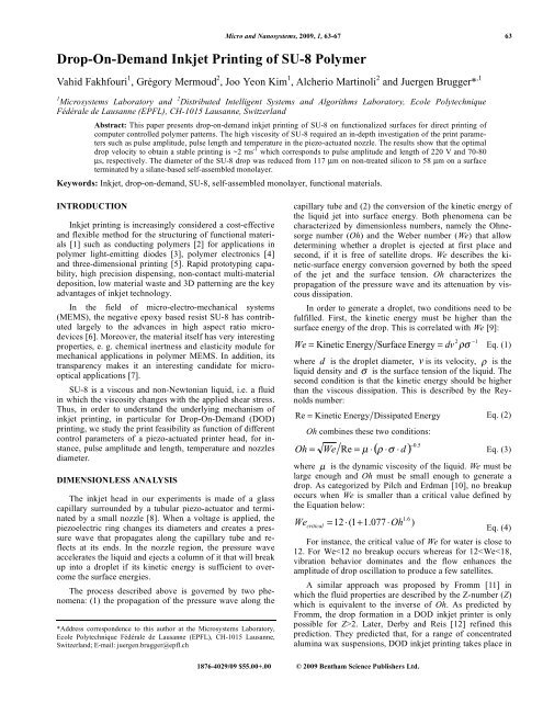 Drop On Demand Inkjet Printing Of Su 8 Polymer Bentham Science