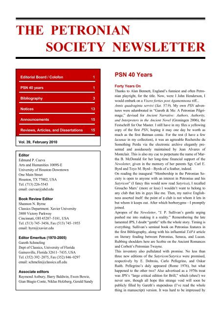 THE PETRONIAN SOCIETY NEWSLETTER PSN  - Ancient Narrative