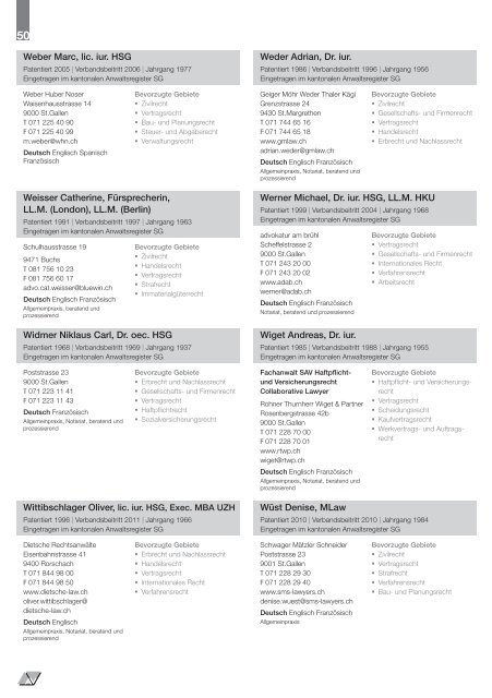 Mitgliederverzeichnis 2012 - St.Gallischer Anwaltsverband SGAV