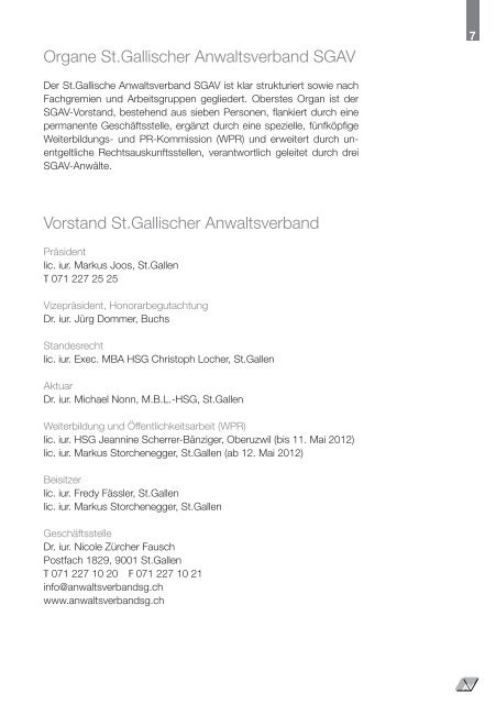 Mitgliederverzeichnis 2012 - St.Gallischer Anwaltsverband SGAV