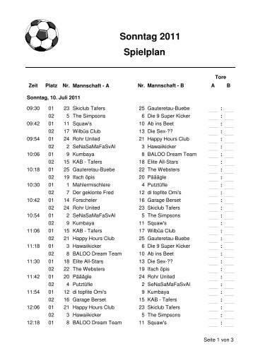 Sonntag 2011 Spielplan - FC Tafers