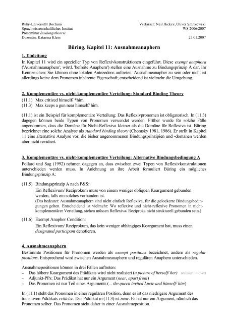 Büring, Kapitel 11: Ausnahmeanaphern - Sprachwissenschaftliches ...