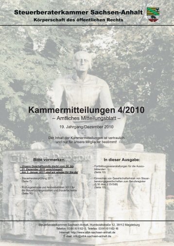 Kammermitteilungen 4/2010 - Steuerberaterkammer Sachsen-Anhalt