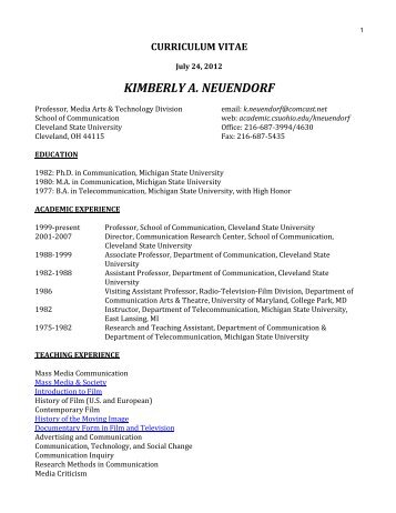 kimberly a. neuendorf - The Academic Server at csuohio - Cleveland ...
