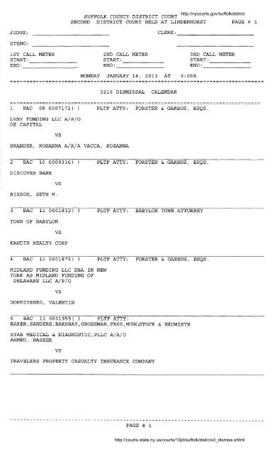 Dismissal Calendar for Second District Court - New York State ...