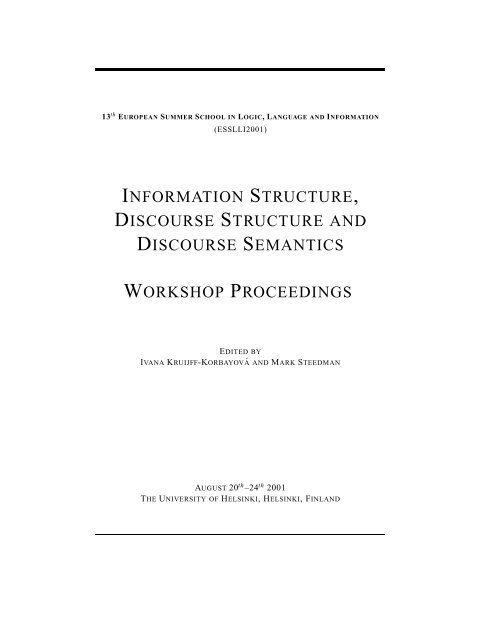 Information Structure Discourse Structure And Discourse Semantics