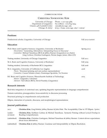 Christina Sookyoung Kim: Curriculum Vitae - University of Chicago