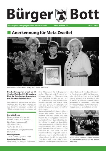 Anerkennung für Meta Zweifel - Bürgergemeinde Münchenstein