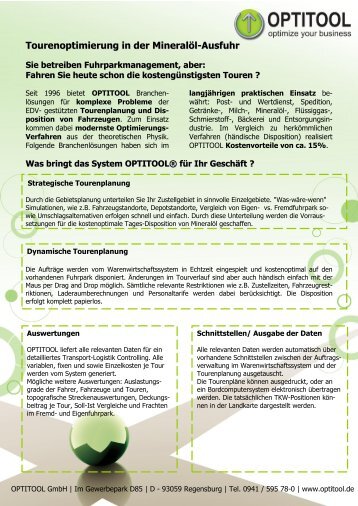 Branchenlösung Mineralöl (Produktbeschreibung) - Optitool GmbH