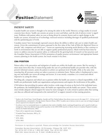Positiion Statement - Patient Safety - NurseONE