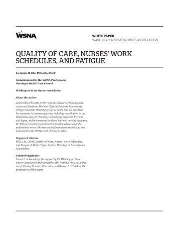 Quality of Care, Nurses' Work sChedules, aNd fatigue - The ...