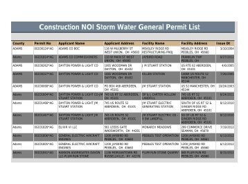 Construction NOI Storm Water General Permit List - State of Ohio