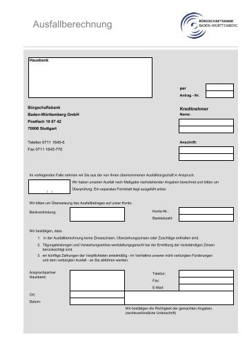 Ausfallberechnung - Bürgschaftsbank Baden-Württemberg