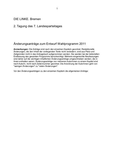 Änderungsanträge zum Wahlprogrammentwurf - DIE LINKE in Bremen