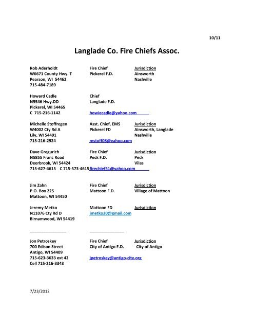 Langlade Co. Fire Chiefs Assoc. - Langlade County