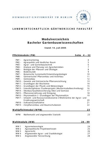 Modulverzeichnis Bachelor Agrarwissenschaften, Stand 1