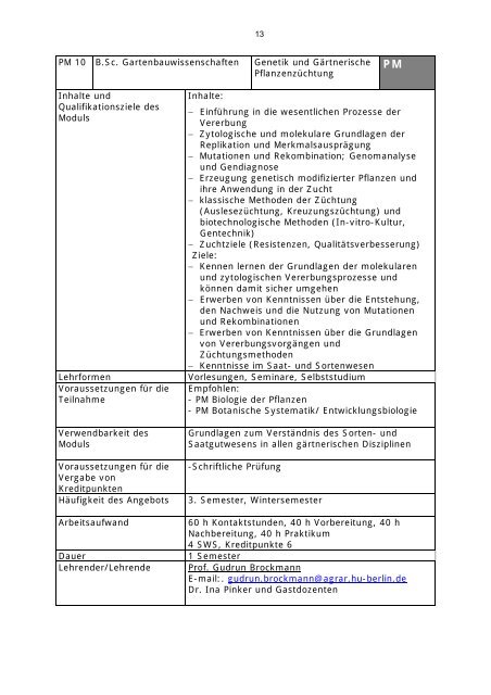 Modulverzeichnis Bachelor Agrarwissenschaften, Stand 1