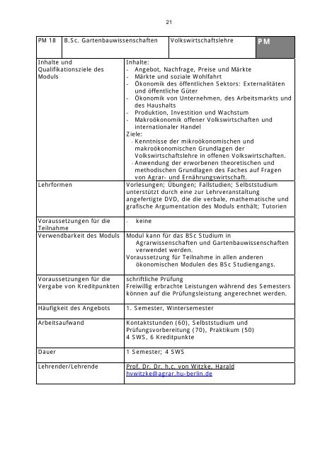 Modulverzeichnis Bachelor Agrarwissenschaften, Stand 1