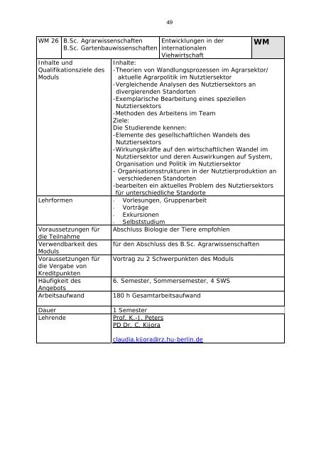 Modulverzeichnis Bachelor Agrarwissenschaften, Stand 1