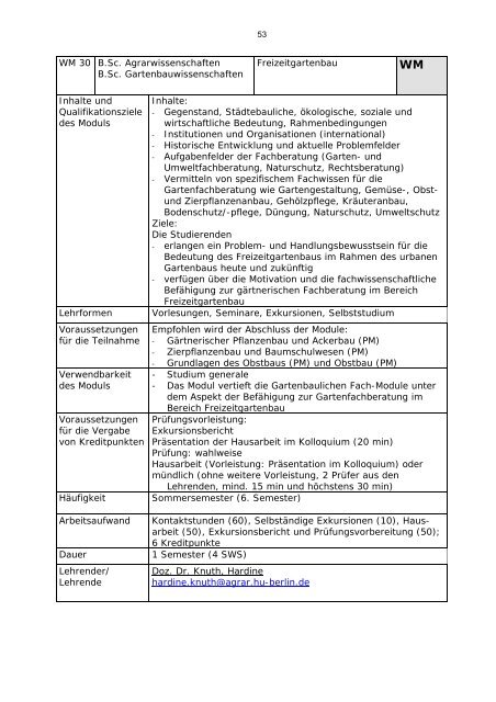 Modulverzeichnis Bachelor Agrarwissenschaften, Stand 1