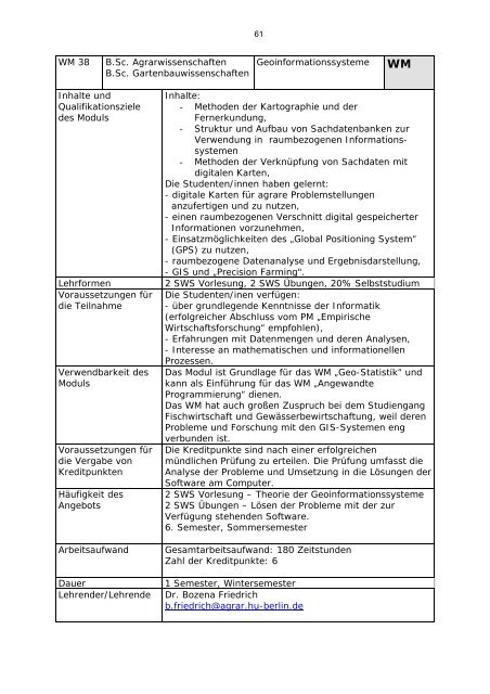 Modulverzeichnis Bachelor Agrarwissenschaften, Stand 1