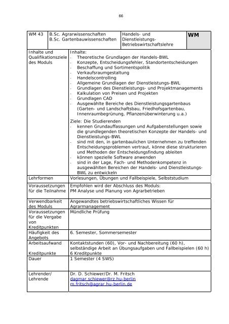 Modulverzeichnis Bachelor Agrarwissenschaften, Stand 1