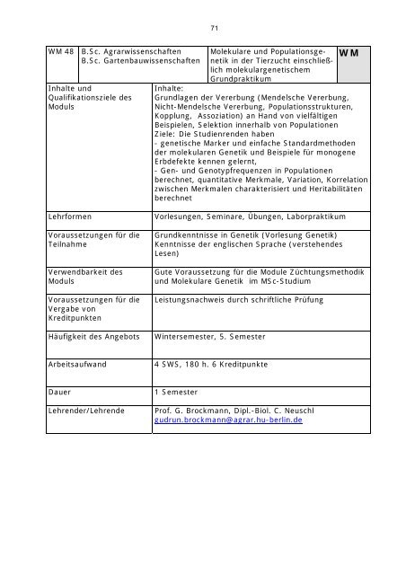 Modulverzeichnis Bachelor Agrarwissenschaften, Stand 1