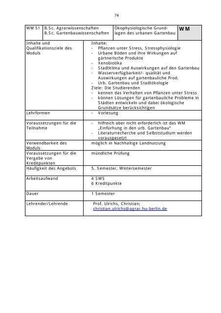 Modulverzeichnis Bachelor Agrarwissenschaften, Stand 1