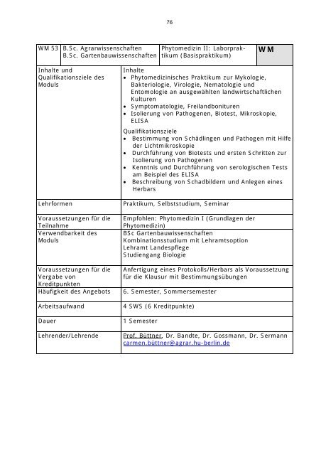 Modulverzeichnis Bachelor Agrarwissenschaften, Stand 1