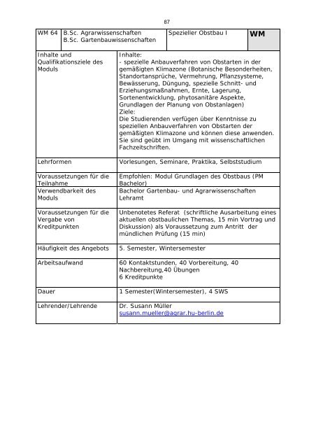 Modulverzeichnis Bachelor Agrarwissenschaften, Stand 1