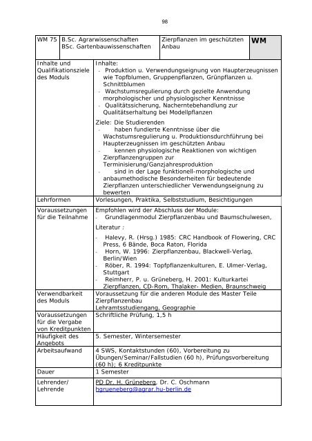 Modulverzeichnis Bachelor Agrarwissenschaften, Stand 1