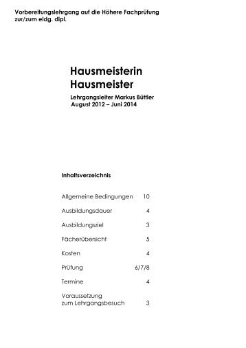 Hausmeisterin Hausmeister - Weiterbildungszentrum Lenzburg