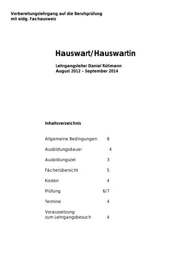 Hauswart/Hauswartin - Weiterbildungszentrum Lenzburg