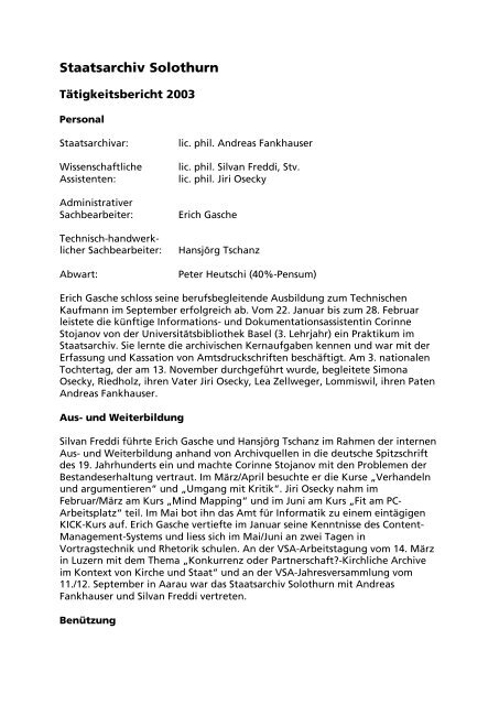 staatsarchiv solothurn kanton solothurn