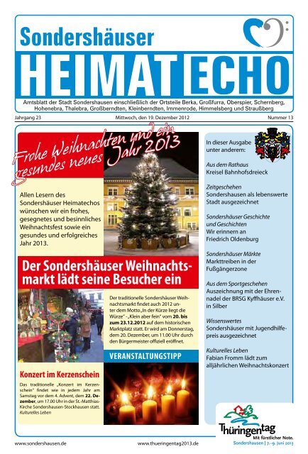 Ausgabe 13/2012 vom Mittwoch, dem 19. Dezember - Sondershausen