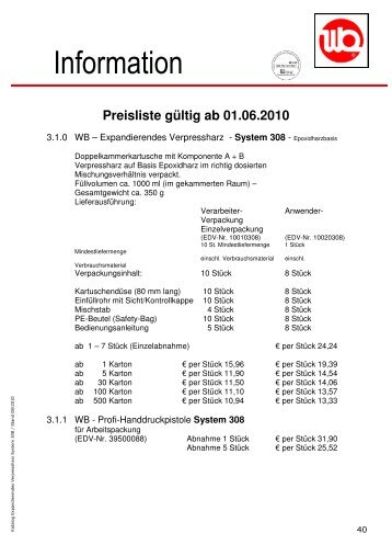 Zubehör-Preisliste - gültig ab 01.09.2008