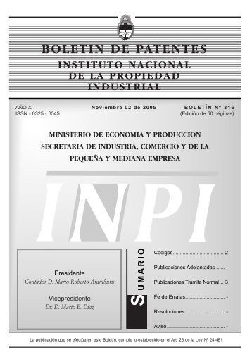 boletin de patentes - Instituto Nacional de la Propiedad Industrial