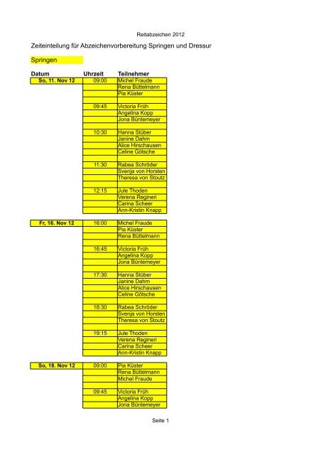 Zeiteinteilung für Abzeichenvorbereitung Springen und Dressur ...