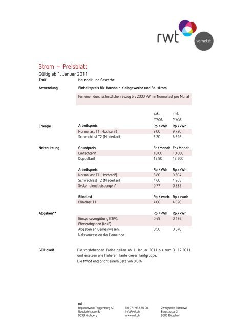 Strom – Preisblatt - rwt