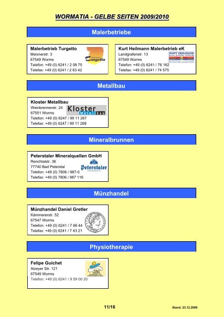 WORMATIA - GELBE SEITEN 2009/2010 ... - Wormatia Worms