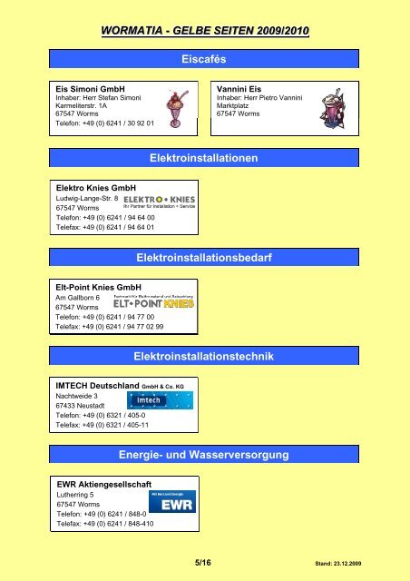 WORMATIA - GELBE SEITEN 2009/2010 ... - Wormatia Worms