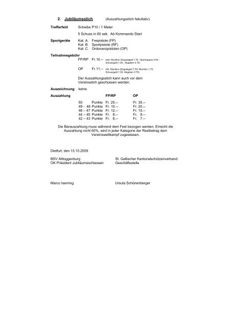 Schiessanlage „Bächli“ Bütschwil Schiessanlage „Schwendi ...